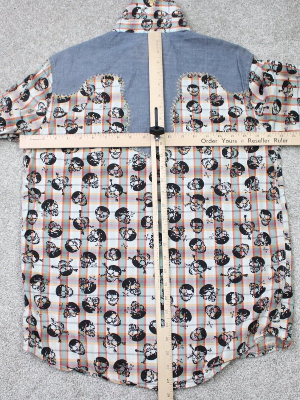 Rock Roll-n-Soul AOP Shirt Mens Small Orange Skull All Over Print Pearl Snap L/S - Picture 9 of 12